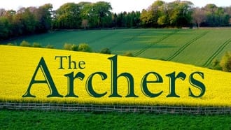Archers logo over fields for the article BBC Archers Storyline and Unmarried Fathers Rights